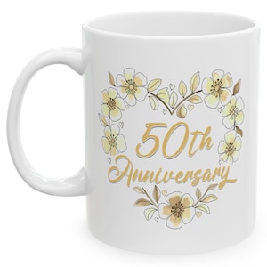 Personalized 50th Anniversary Wedding Mug, Golden Parent&#39;s Anniversary, 50th Anniversary Gift, Gift for Husband and Wife, Golden Anniversary