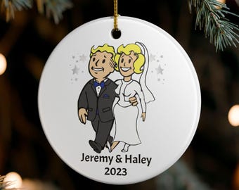 Custom Personalized Married Vault Boy Vault Girl Ornament, Pipboy, New Vegas, Christmas Ornament