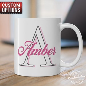 Taza personalizada personalizada, taza inicial personalizada, taza con monograma personalizado, regalo de cumpleaños personalizado, taza de cerámica de regalo de Navidad de 11 oz