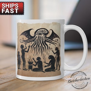 Neolithic Lovecraftian Ancient Cult Mug,  Cthulhu Ritual Horror Art