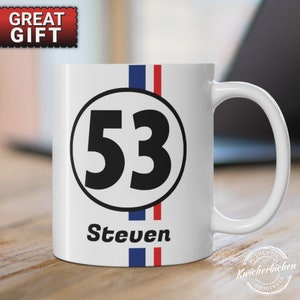 Custom Personal Herbie the Love Bug Classic Volkswagen Mug, Gift for Dad, Gifts for Boyfriend Boys Husband, Classic Car gift