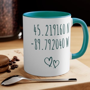 Custom Coordinates Longitude Latitude Valentines Coffee Mug 11oz, Personalized Love Location, Couples Gift, Meaningful Location