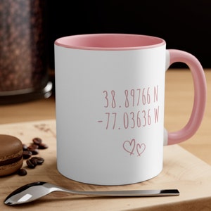 Custom Coordinates Longitude Latitude Valentines Coffee Mug 11oz, Personalized Love Location, Meaningful Location, Couples Gift