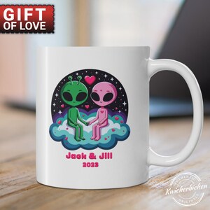 Personalized Cosmic Alien Love Couple  Coffee Mug 11 0z, Extraterrestrial Believer Gift, Custom Alien Couple, Cosmic Alien Love