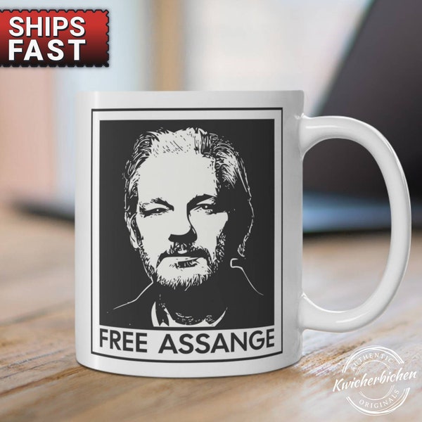 Free Julian Assange mug Political, Free Julian, Free Assange cup, Julian Assange coffee mug, Free Julian, WikiLeaks Founder