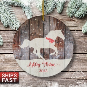 Personalized Horse Distressed Barn Wood Ceramic Ornament, Gift for Horse Lover, Gift Horse, Farm Ornament for Equestrian Ranch Horse Gift