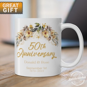 Personalized 50th Anniversary Wedding Mug, Golden Parent&#39;s Anniversary, 50th Anniversary Gift, Gift for Husband and Wife, Golden Anniversary