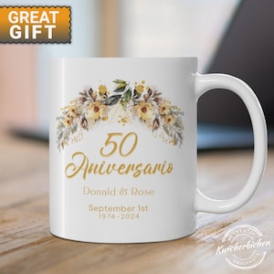Taza personalizada 50º aniversario, Aniversario de boda de oro, Regalo 50º aniversario, Aniversario dorado, 50th Anniversary Spanish