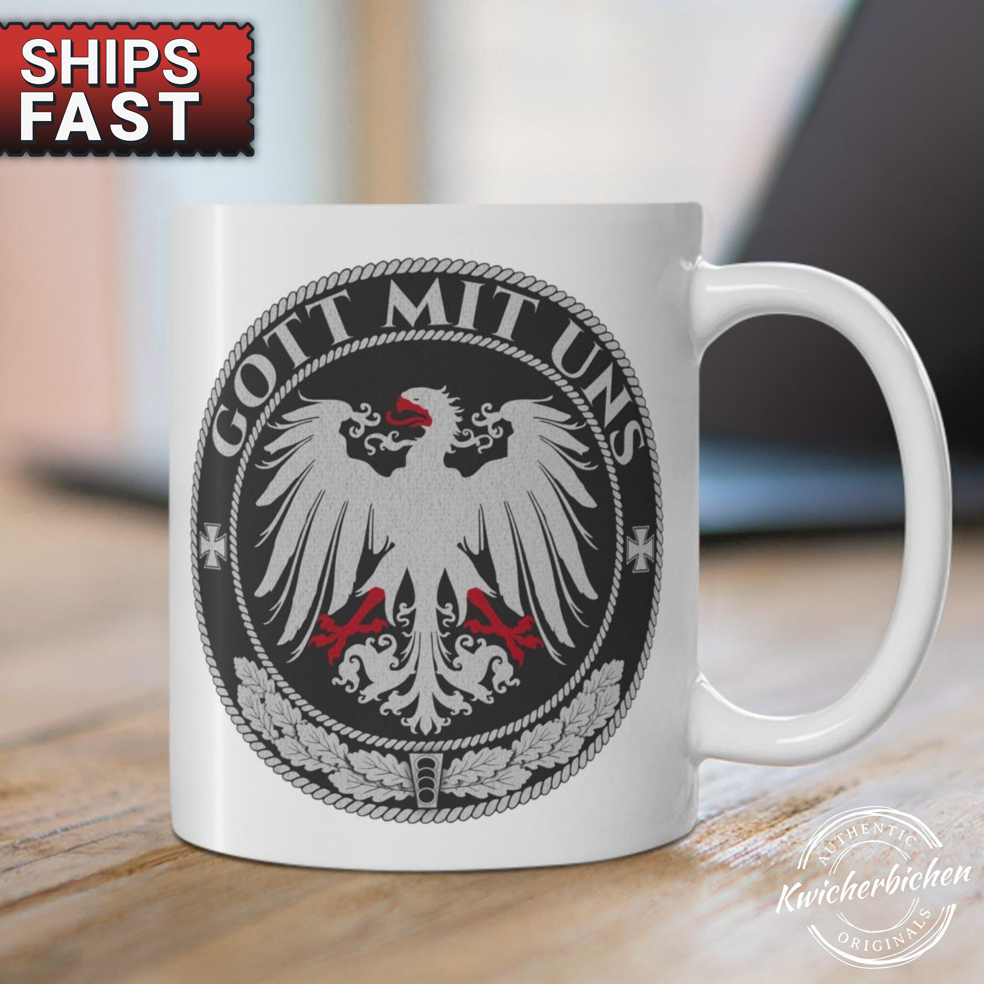 Gott Mit Uns - God With US - German Coat of Arms Christianity Gift  Accent Coffee Mug, Perfect for History Enthusiasts and Patriotic Gifts