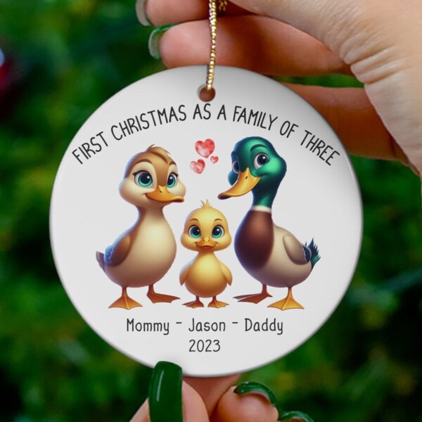 First Christmas As A Family of Three Ducks Christmas Ornament, Personalized Family of 3 Mallard Ducks, Baby's First Christmas Ornament