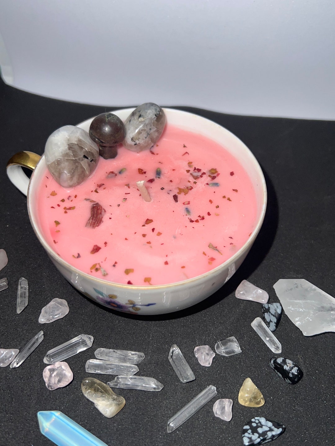 Teacup Candle With Crystals Etsy