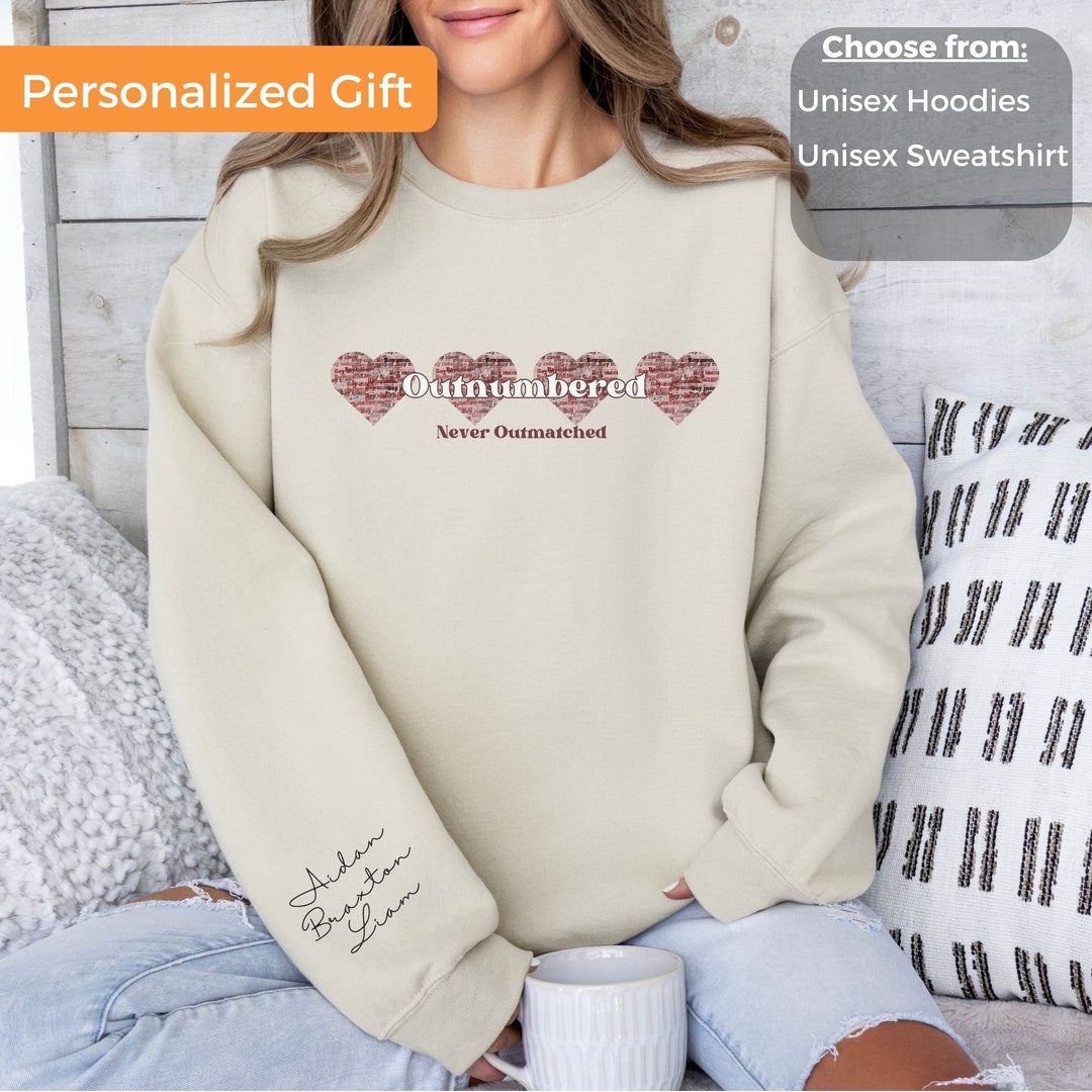 Personalized Boy Mama Sweatshirt With Kids Name, Outnumbered Boy Mom