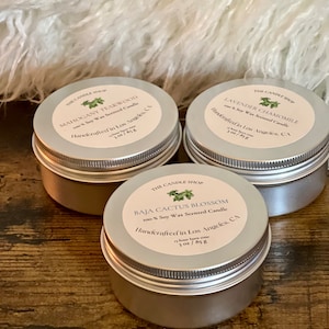 Scented Candle 3oz Tin Travel Size. Available in All Scents