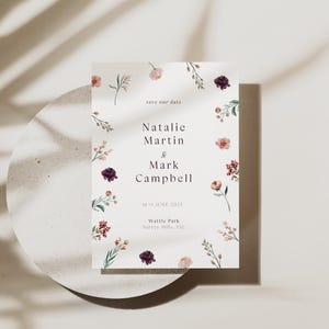 Modern Wildflower Save the Date Template - Simple Floral Design - Editable DIY Wedding Announcement