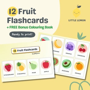 12 Obst Karteikarten + GRATIS Malbuch | Vorschulkarten | Druckbare Karten | Montessori Lernkarten | Kleinkind Lernkarten | Sofort Download