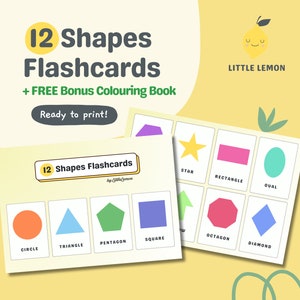 12 Shapes Flashcards +FREE Coloring Book | Preschool Cards | Printable Cards | Montessori Flashcards | Toddler Flashcards | Instant Download