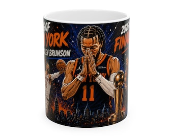 King of New York Mug | 2026 NBA Finals MVP Cartoon Art | Championship Coffee Cup | New York Basketball Fan Gift