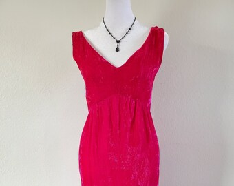 Handmade 1960's hot pink crushed velvet wiggle party dress