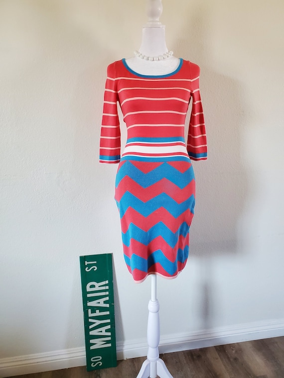 Tri-color sweater dress, vintage inspired with 3/… - image 1