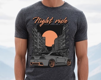 Men Cotton Car T-shirt, Night Ride Men T-shirt, Men Super Soft Premium Graphic Car T-Shirt, Gift For Him Shirt, Gift For Car Lover