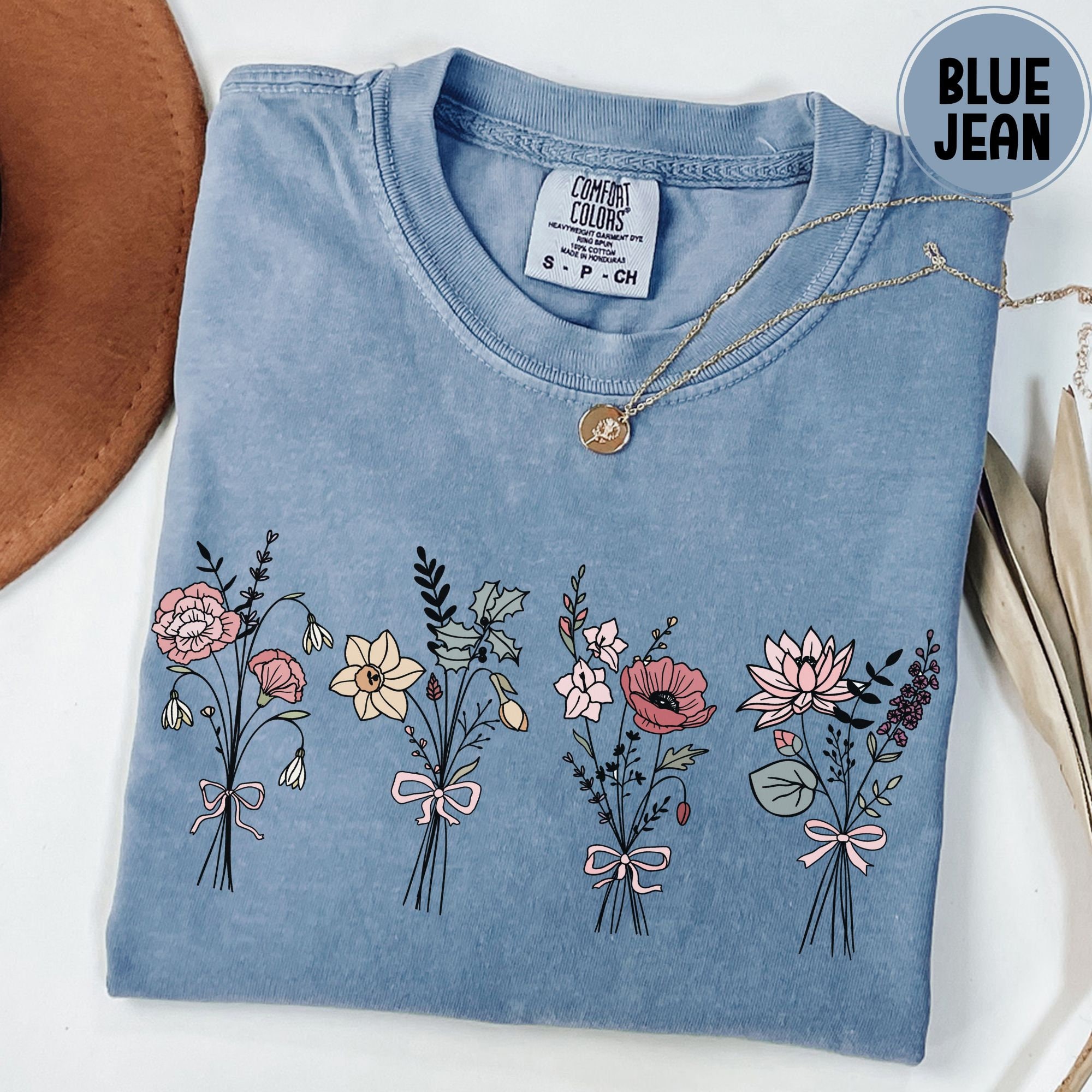 Comfort Colors* Floral coquette bow ladies shirt women's cottagecore trendy vintage floral tee botanical shirt gift for gardener floral tee