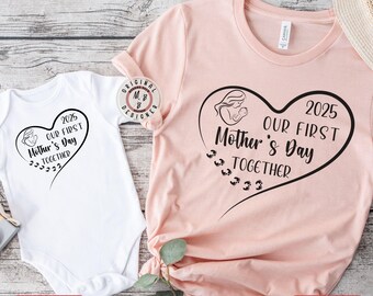 Our First Mother's Day Shirts, Mommy and Me First Mother's Day shirts, Cute Heart First Mothers Day Matching Shirts, Gift For New Mom