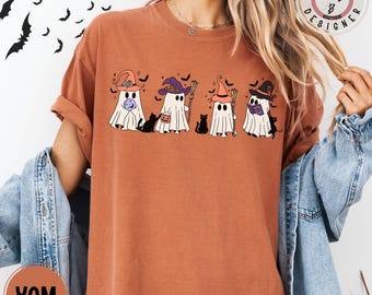 Comfort Colors* Halloween funny ghost cat shirt cat lover Halloween shirt spooky black cat shirt cute ghost witch Halloween tee