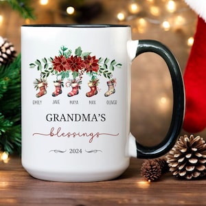 Personalisierte Weihnachten Oma / Opa Enkelkinder Namen Kaffeetasse Großeltern Geschenk für Weihnachten Urlaub Benutzerdefinierte Namen Oma Becher