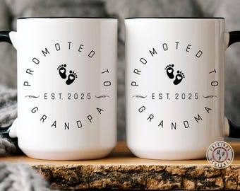 Promoted to Grandma/Grandpa Mug EST 2025 Pregnancy Announcement Grandparents Mug set First Time Grandpa Gift For New Grandma New Grandpa Mug