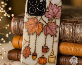 Autumn Leaves Phone Case, Cozy Fall Stained Glass Suncatcher iPhone Case, Tough iPhone Cases With Fall Leaves, Fall-Themed Mosaic Phone Case