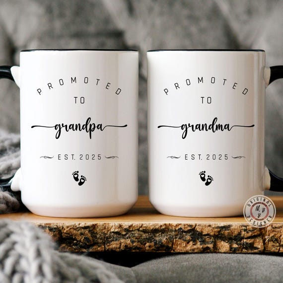 Promoted to Grandma/Grandpa Mug EST 2025 Pregnancy Announcement Grandparents Mug First Time Grandpa Gift For New Grandma New Grandpa Mug