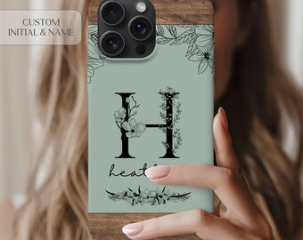 Custodia per iPhone personalizzata con monogramma floreale, cover per telefono personalizzata con iniziale e nome, regalo di Natale per lei, custodia per iPhone preppy
