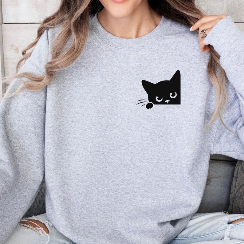 Funny Peaking Cat Sweatshirt Black Cat Mom Sweatshirt Cute Etsy