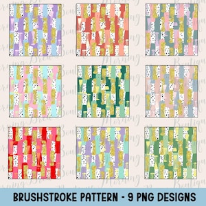 May include: Nine digital paper patterns featuring a brushstroke design with gold glitter and black polka dots. The patterns are in various colors, including pink, blue, green, red, and purple.