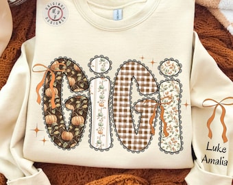 Personalized Gigi Sweatshirt • Autumn Coquette Grandma Crewneck with Grandkids Names • Fall Gift for Gigi or Nana