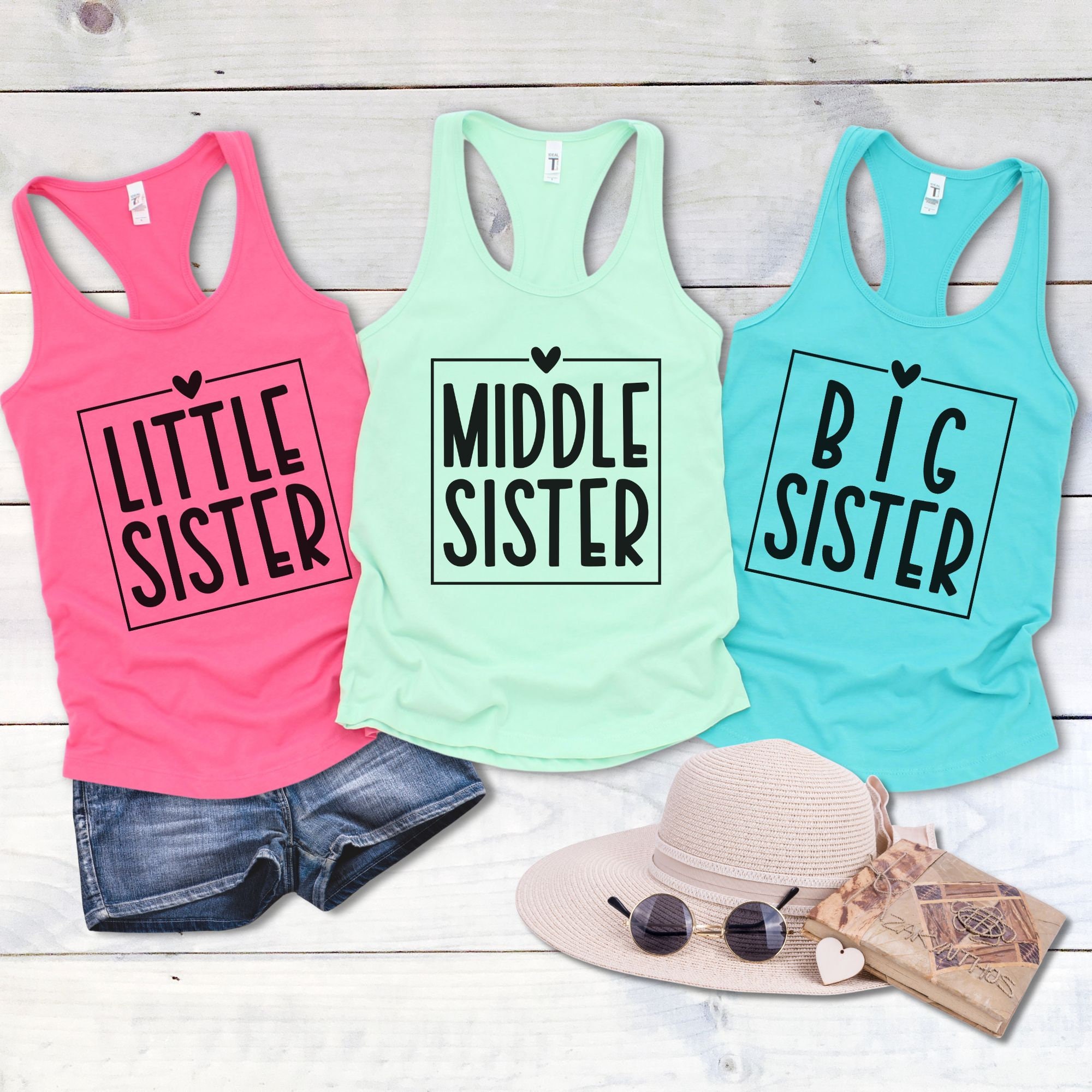 Sisters Racerback Tank-top, Little Sister, Middle, Big Sister 