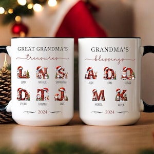 Personalisierte Weihnachten Oma / Uroma Enkelkinder Namen Kaffeetasse Großeltern Geschenk für Weihnachtsferien Benutzerdefinierte Namen Oma Mug