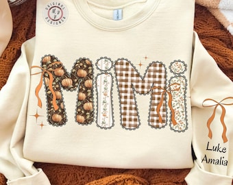 Personalized Mimi Sweatshirt • Autumn Coquette Grandma Crewneck with Grandkids Names • Fall Gift for Gigi or Nana
