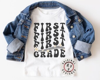 First grade kids back to school retro checkered shirt first grader back to school shirt gift for first grader retro 1st grade kids shirt