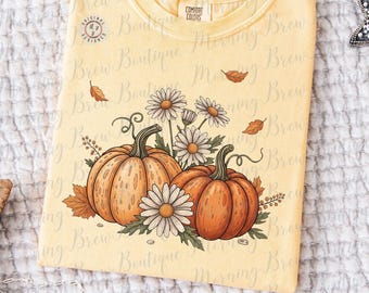 Autumn Pumpkins PNG Design, Girly Fall Floral Pumpkin Design, Autumn Pumpkin Patch Png, Pumpkin Season png, Trendy Autumn Cottagecore Design
