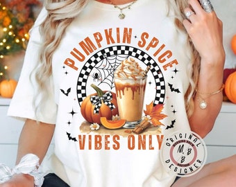 Pumpkin spice vibes only halloween shirt pumpkin spice latte spooky season coquette retro pumpkin tee iced coffee lover gift fall coffee tee