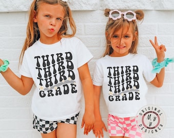 Third grade kids back to school retro checkered shirt third grader back to school shirt gift for third grader retro 3rd grade kids shirt