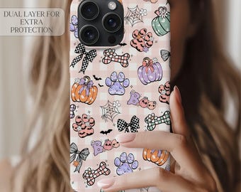 Retro Halloween Dog Paw iPhone Case, Coquette Gingham Pumpkin Phone Cover, Cute Spooky Gift for Dog Moms & Dog Lovers, Galaxy s25 Case