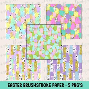 May include: Five digital paper designs featuring abstract brushstrokes in pastel colors with gold glitter accents and black and white polka dots.  The designs are perfect for creating digital scrapbook pages, invitations, and other digital crafts.