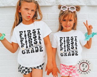 First grade kids back to school retro checkered shirt first grader back to school shirt gift for first grader retro 1st grade kids shirt