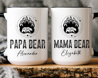 Custom Mama/Papa Bear Mugs, Personalized Mama Bear Mug set, Custom Papa Bear Mug, New Parents Gift, Custom New Parents Mug, Gift for new mom