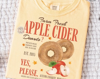 Camiseta de otoño con donut de sidra de manzana fresca de granja Comfort Colors*, ropa de otoño, camiseta de cosecha de otoño, camiseta de granja de otoño, camiseta retro para amantes de las donuts de manzana