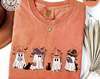 Comfort Colors* Halloween funny ghost cat shirt cat lover Halloween shirt spooky black cat shirt cute ghost witch Halloween tee