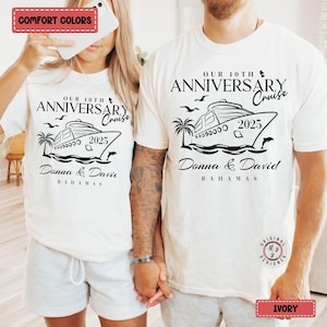 Comfort Colors* Personalized Anniversary matching couples 2025 cruise shirts, custom name group vacation Tee, matching couples cruise shirts