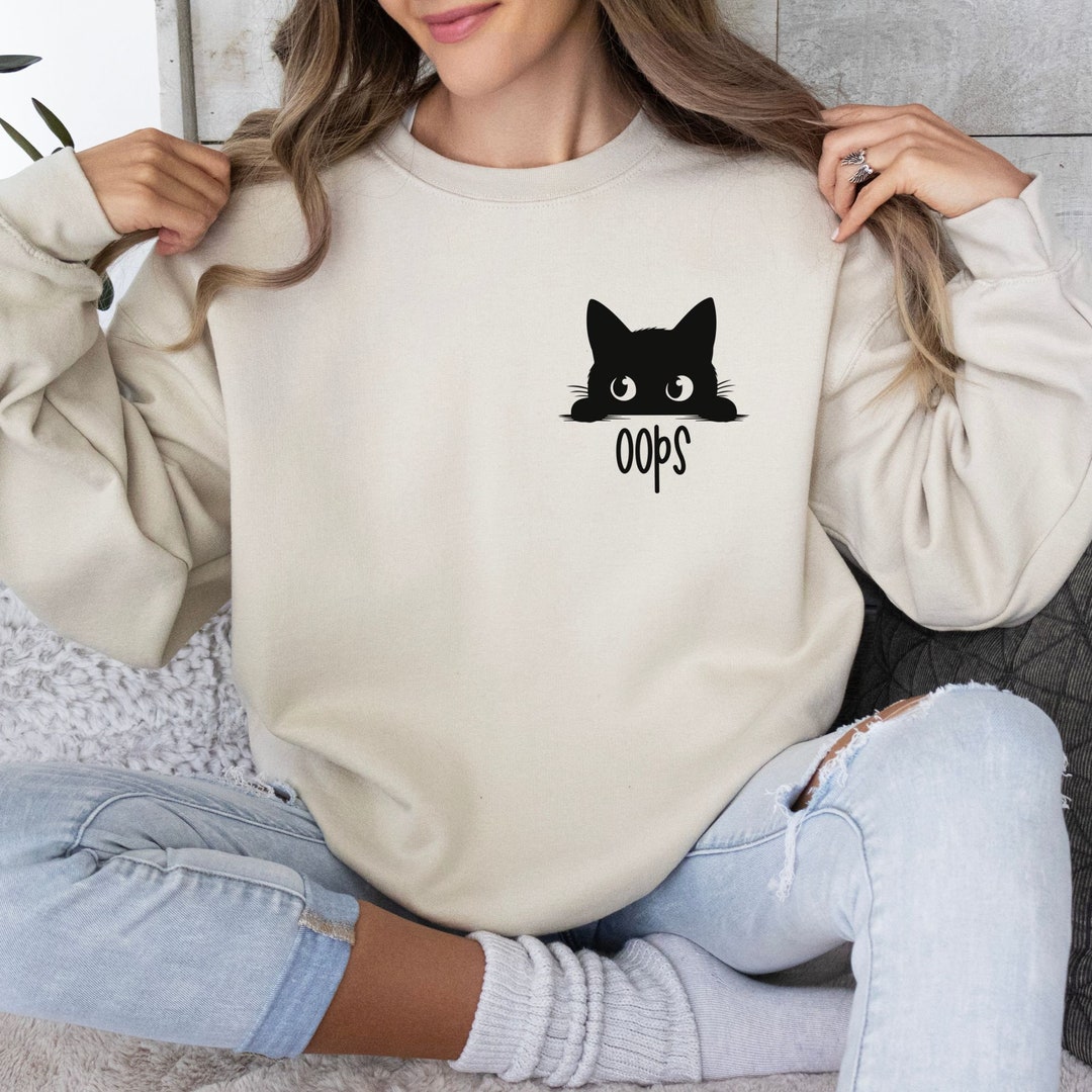 Funny Peaking Cat Sweatshirt Black Cat Mom Sweatshirt Cute Etsy